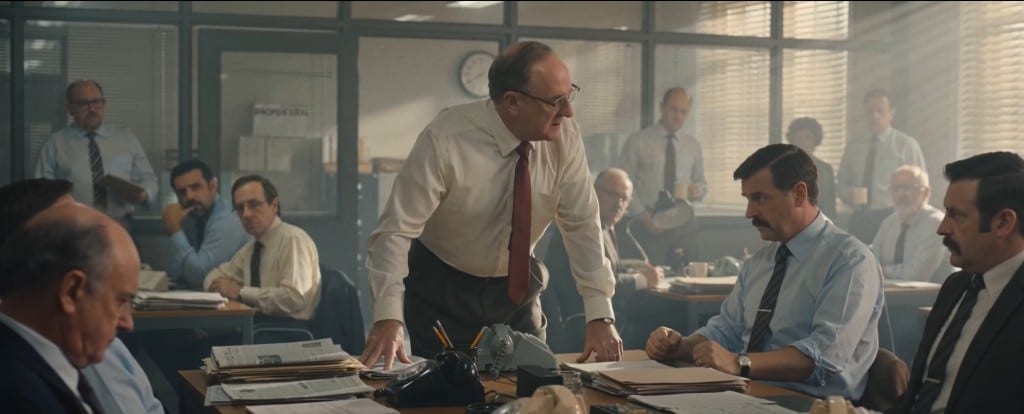 WIZE Can do comedy — office manager leaning over a desk