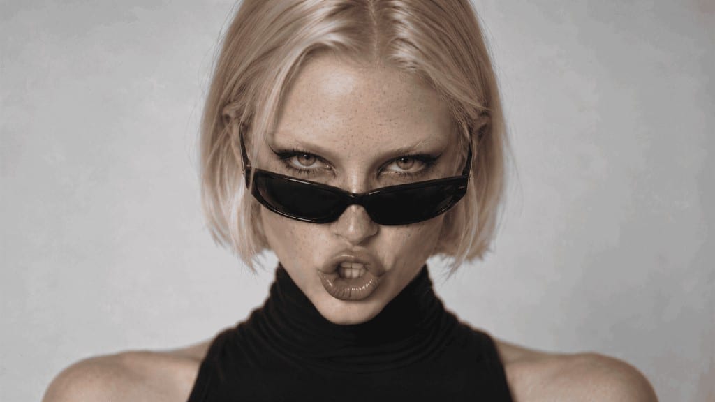 WIZE Fashion — blonde model in black sunglasses and turtleneck