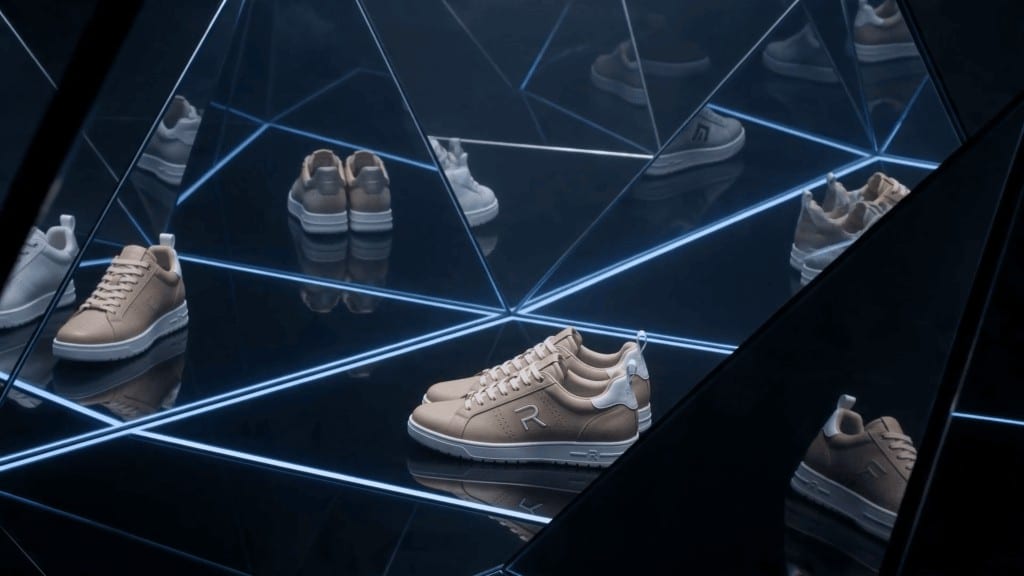 Commercial Lengow — sneakers reflected in a neon mirrored floor